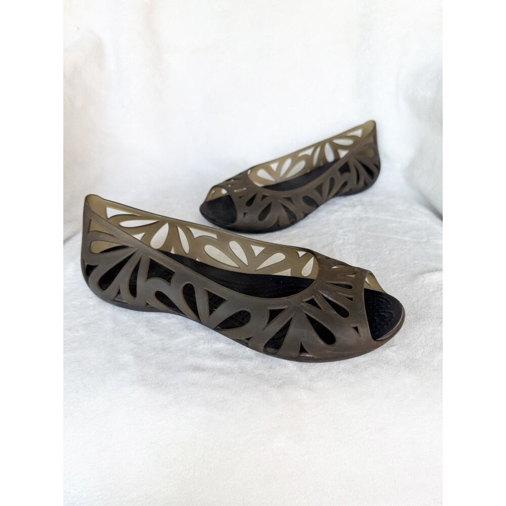 Crocs Adrina III Jelly Flat Closed Toe Brown Cutout Slip On Shoes Womens Size 8